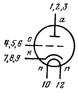 Схема соединения электродов лампы 6С63Н