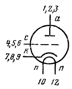 Схема соединения электродов лампы 6С51Н