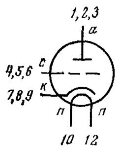Схема соединения электродов лампы 6С62Н