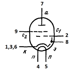Схема соединения электродов лампы 6Э6П