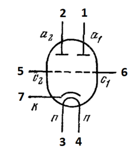 Схема соединения электродов лампы 6Н15П