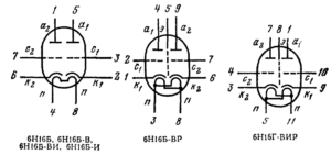 Схема соединения электродов ламп 6Н16Б, 6Н16Б-ВР, 6Н16Г-ВИР