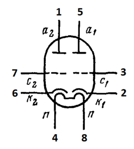 Схема соединения электродов ламп 6Н18Б, 6Н18Б-В