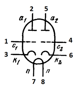 Схема соединения электродов лампы 6Н13С