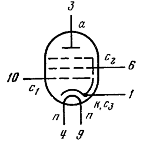 Схема соединения электродов лампы 6К14б