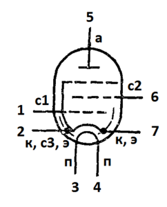 Схема соединения электродов лампы 6Ж38П