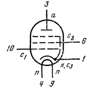 Схема соединения электродов лампы 6Ж45Б-В