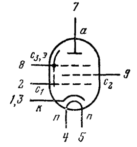 Схема соединения электродов лампы 6Ж49П-Д