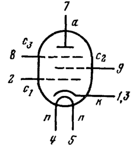 Схема соединения электродов лампы 6Ж52П