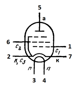 Схема соединения электродов лампы 6Ж53П
