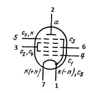 Схема соединения электродов лампы 1А2П
