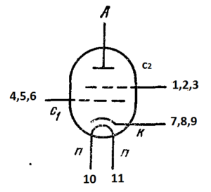 Схема соединения электродов лампы 6П37N