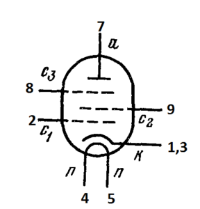 Схема соединения электродов лампы 6П38П