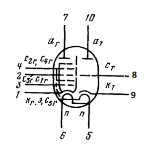 Схема соединения электродов лампы 6И4П