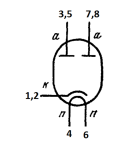 Схема соединения электродов лампы 6МХ1С