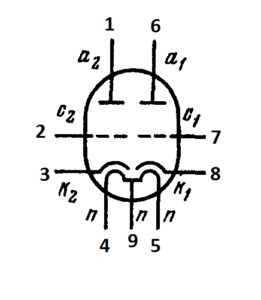 Схема соединения электродов лампы ECC83