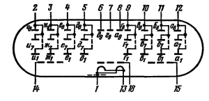 Схема соединения электродов лампы ИВ-18