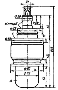 Корпус лампы ГУ-58А. Для ГУ-58Б диаметр анода с радиатором 120 мм.