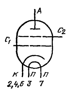 Схема соединения электродов лампы ГУ-69