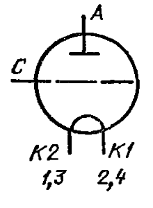 Схема соединения электродов лампы ГИ-26