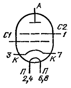 Схема соединения электродов лампы ГС-38Б