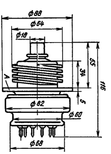 Корпус лампы ГМИ-27А. Для ГМИ-27Б диаметр анода с радиатором 94 мм