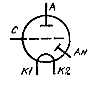 Схема соединения электродов лампы ГМИ-44А