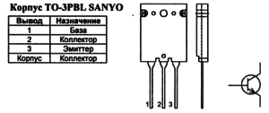 Корпус транзистора 2SC5047 и его обозначение на схеме