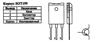Корпус транзистора BU2522AF и его обозначение на схеме
