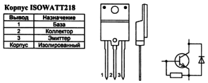 Корпус транзистора BUH515D и его обозначение на схеме