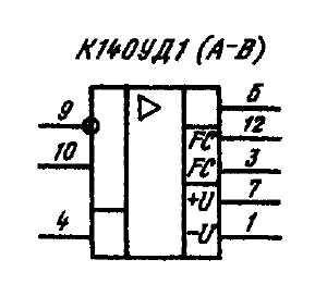 Условные графические обозначения ИМС К140УД1(А, Б, В)