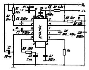 Типовая схема включения ИМС К174ГФ1 в качестве задающего генератора строчной развертки
