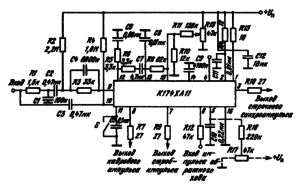Типовая схема включения ИМС К174ХА11 в качестве узла управления строчной и кадровой развертками телевизоров
