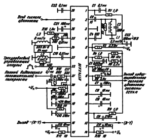 Типовая схема включения ИМС К174ХА16 в качестве декодера цветовых сигналов телевизоров
