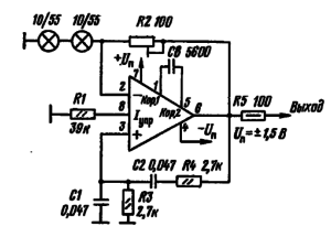 Принципиальная схема низковольтного звукового генератора-пробника на микросхеме К1407УД2 (/= 1 кГц)