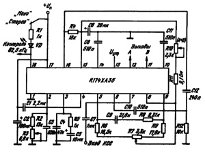 Схема включения ИМС К174ХА35 с подстройкой баланса амплитуд суммарного и разностного сигналов