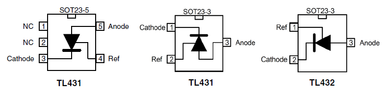 Расположение выводов для корпусов SOT23-5 и SOT23-3 