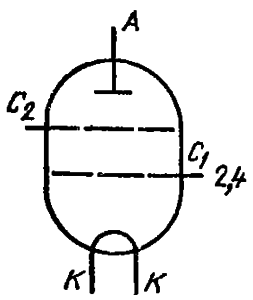 Схема соединения электродов лампы ГУ-40