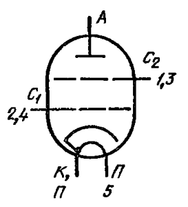 Схема соединения электродов лампы ГМИ-7