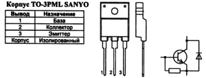 Корпус транзистора 2SD1879 и его обозначение на схеме