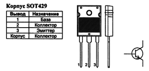 Корпус транзистора BU2525AW и его обозначение на схеме