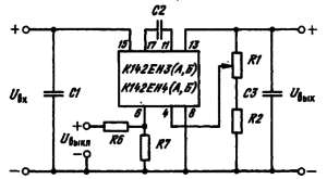 Схема выключения ИМС К142ЕНЗ(А, Б) и К142ЕН4(А, Б) с тепловой защитой