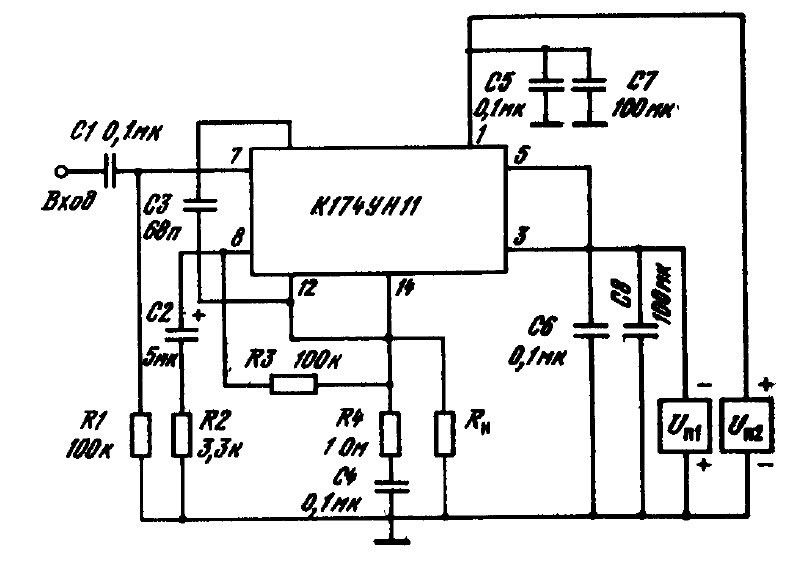 Стереоусилитель на к174ун14 схема