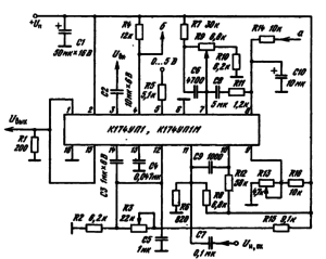 Типовая схема включения ИМС К174УП1 в качестве узла обработки сигнала яркости