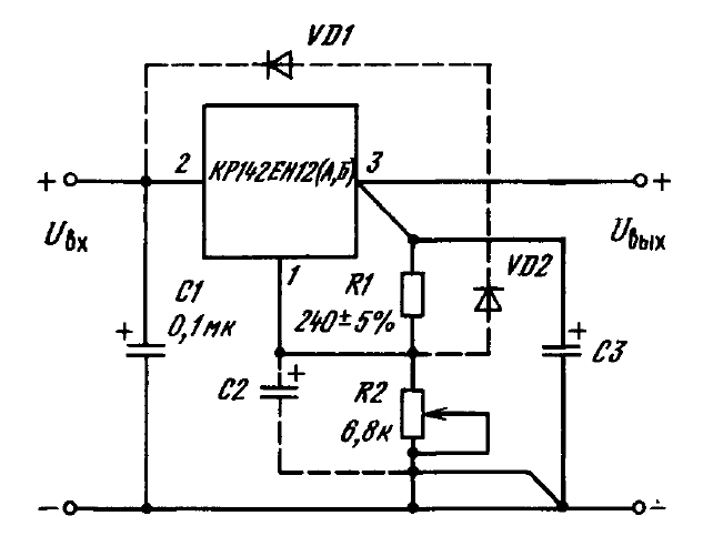 Кр142ен12а характеристики схема подключения с регулировкой напряжения и тока
