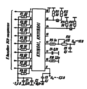 Типовая схема включения микросхем К1118ПА1 и КМ1118ПА1 для работы на согласованный тракт с волновым сопротивлением 50 Ом