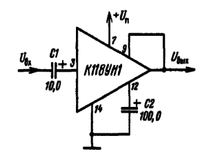 Типовая схема включения микросхемы К118УН1 (Uвых - вывод 10 микросхемы)