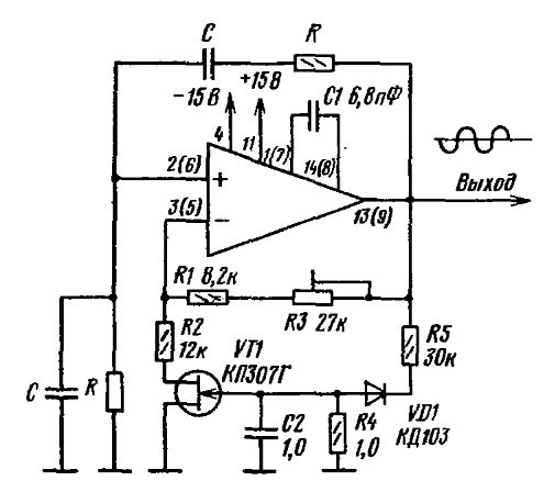Генератор синусоидального сигнала схема
