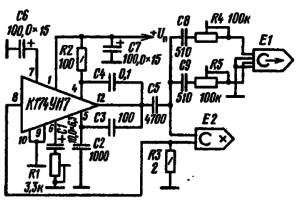 Принципиальная схема генератора стирания и подмагничивания для магнитофона на микросхеме К174УН7 (21)