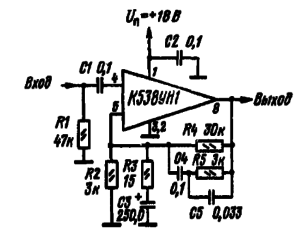Принципиальная схема предварительного усилителя-корректора для магнитной головки высококачественного ЭПУ